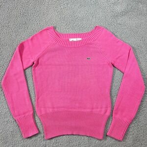 Lacoste Sweater Women's US M (EU/8) Pink Cotton Scoop Neck Long Sleeve VTG NWT
